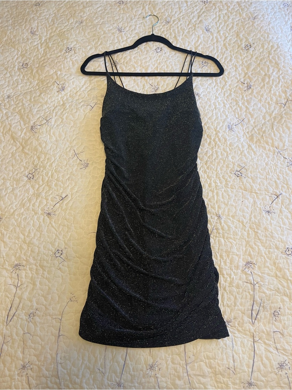 Altar'd State Black Sparkle Ruched Mini Dress
